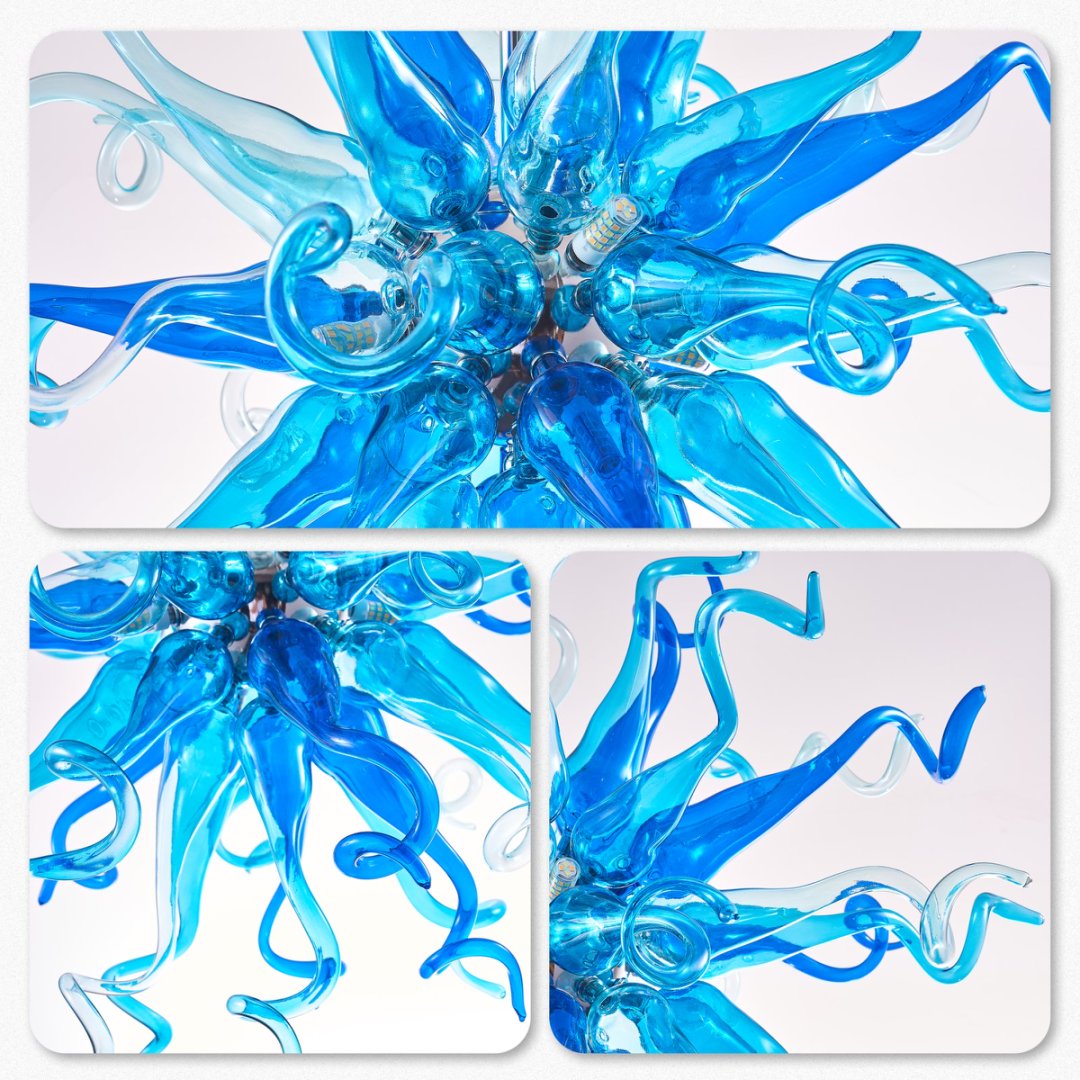 Celestial Blown Glass Chandelier – Starry Night Inspired