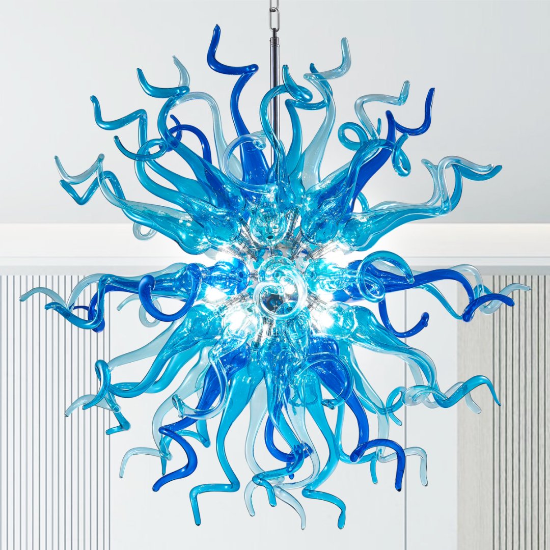 Celestial Blown Glass Chandelier – Starry Night Inspired