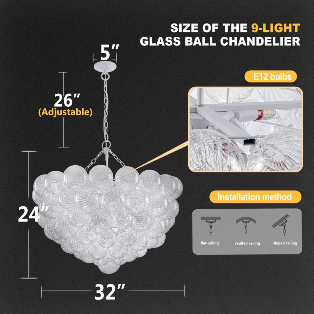 Round Bubble Glass Chandelier for Formal Dining Space
