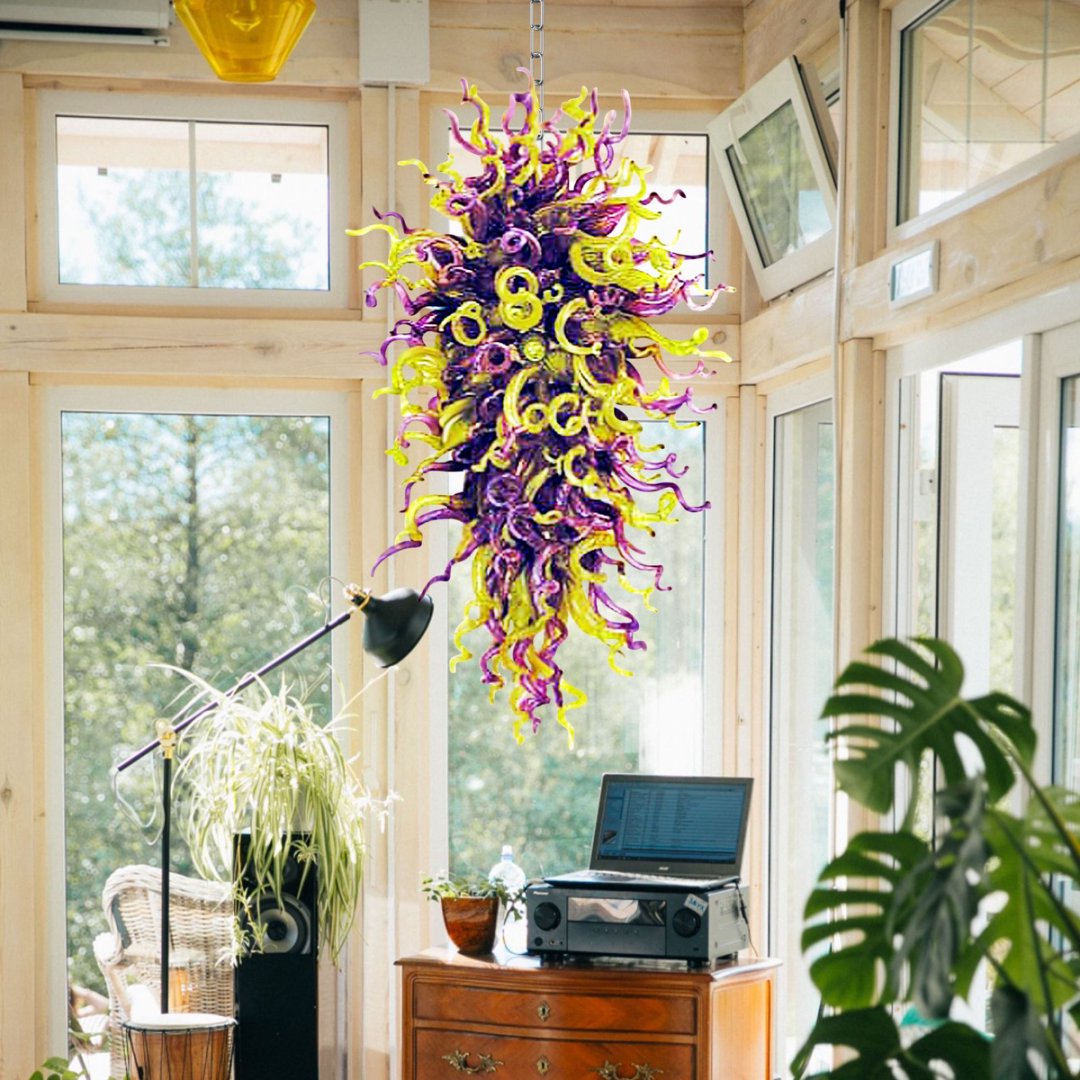 Iridescent Blown Glass Chandelier – Shimmering Effect