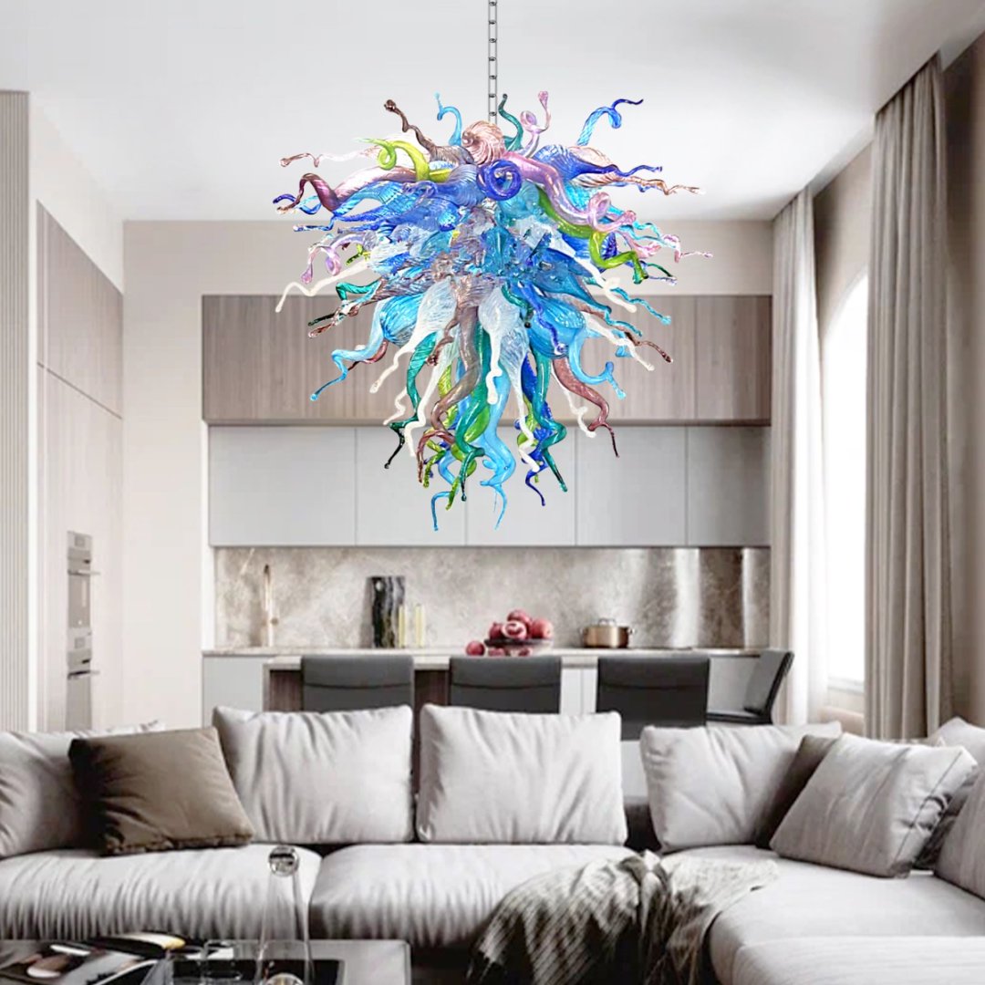 Large Blown Glass Chandelier – Statement Piece for Dining Room