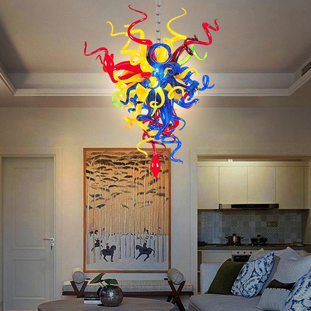Adjustable Blown Glass Chandelier – Customizable Height
