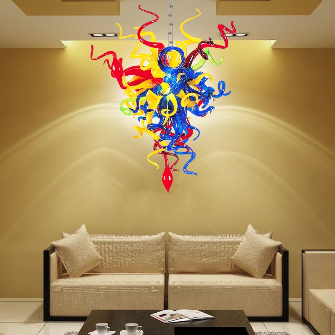 Adjustable Blown Glass Chandelier – Customizable Height