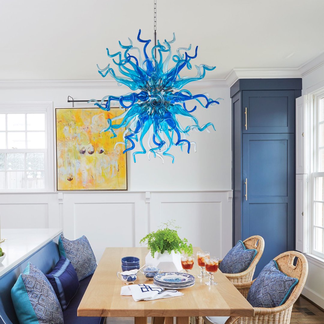 Celestial Blown Glass Chandelier – Starry Night Inspired