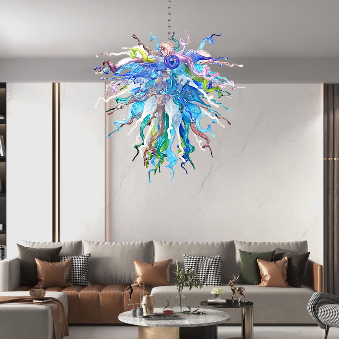 Large Blown Glass Chandelier – Statement Piece for Dining Room