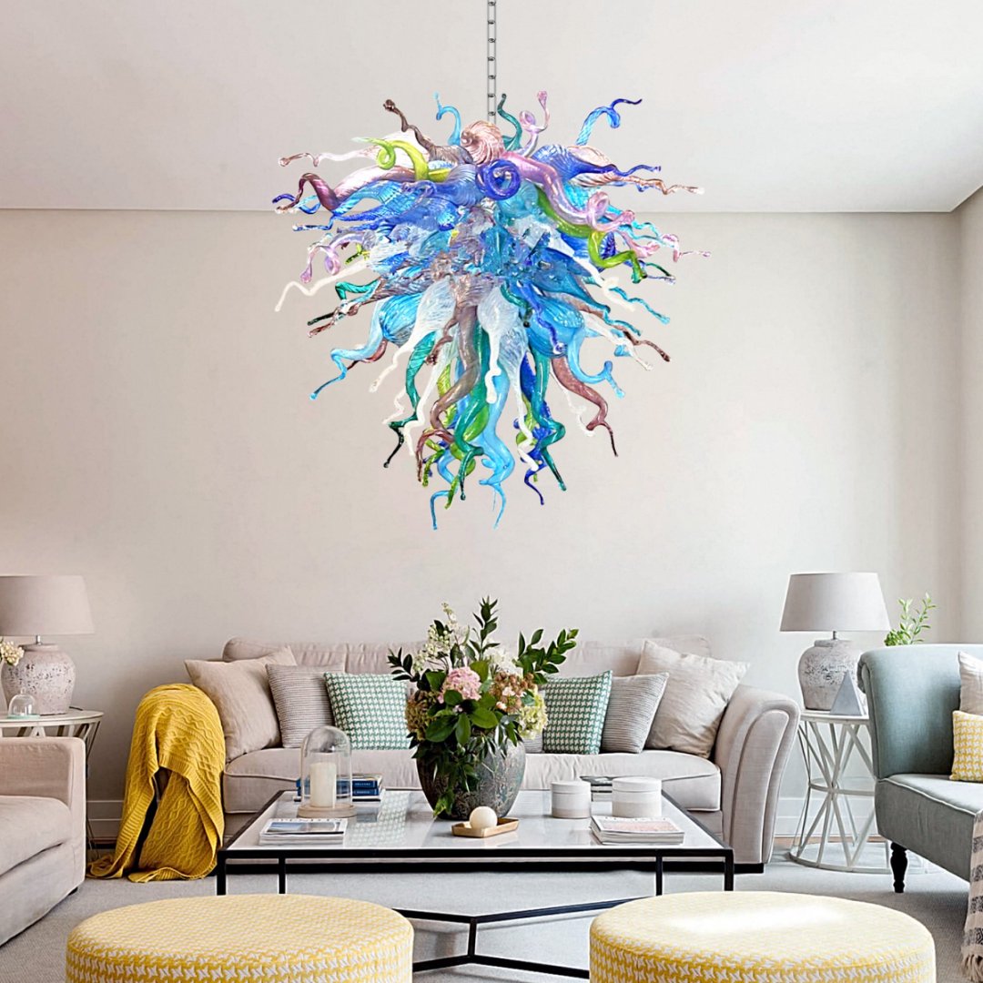 Large Blown Glass Chandelier – Statement Piece for Dining Room