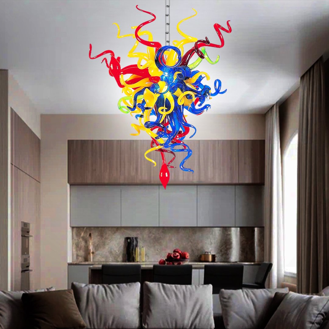 Adjustable Blown Glass Chandelier – Customizable Height