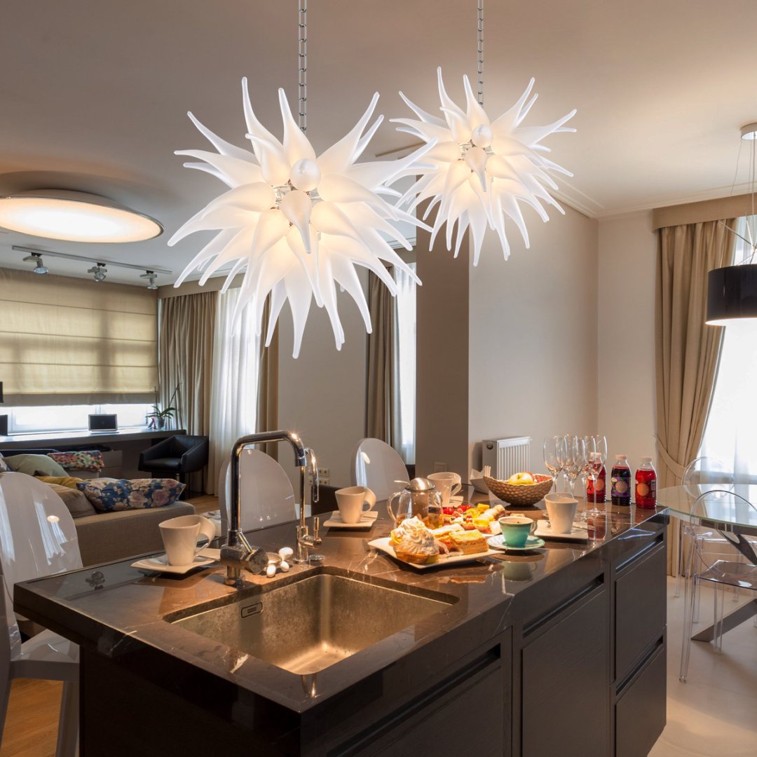 Tiered Blown Glass Chandelier – Layered Illumination