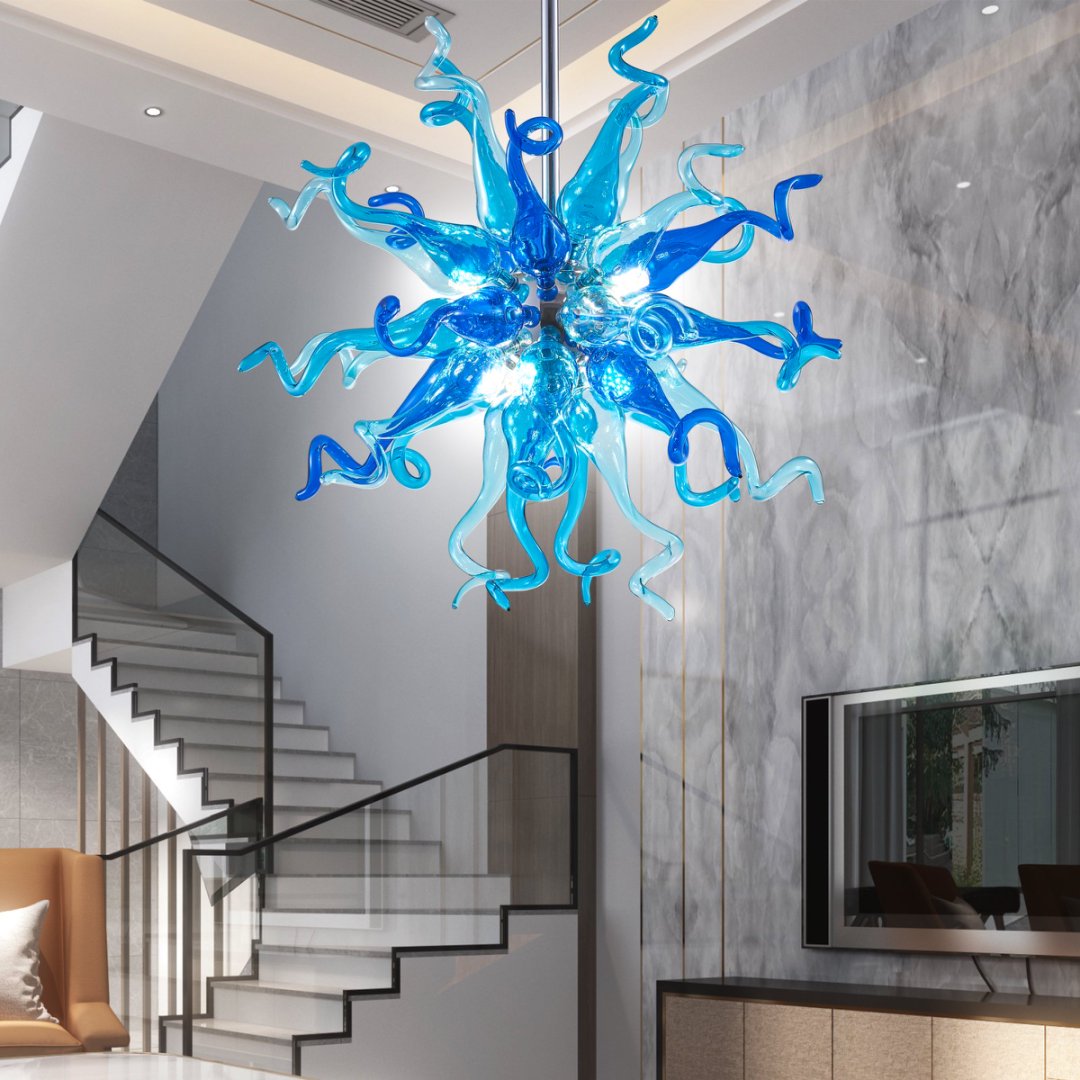 Celestial Blown Glass Chandelier – Starry Night Inspired