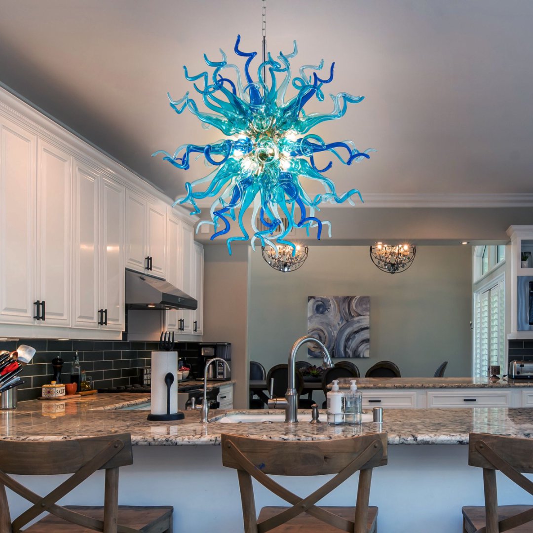 Celestial Blown Glass Chandelier – Starry Night Inspired