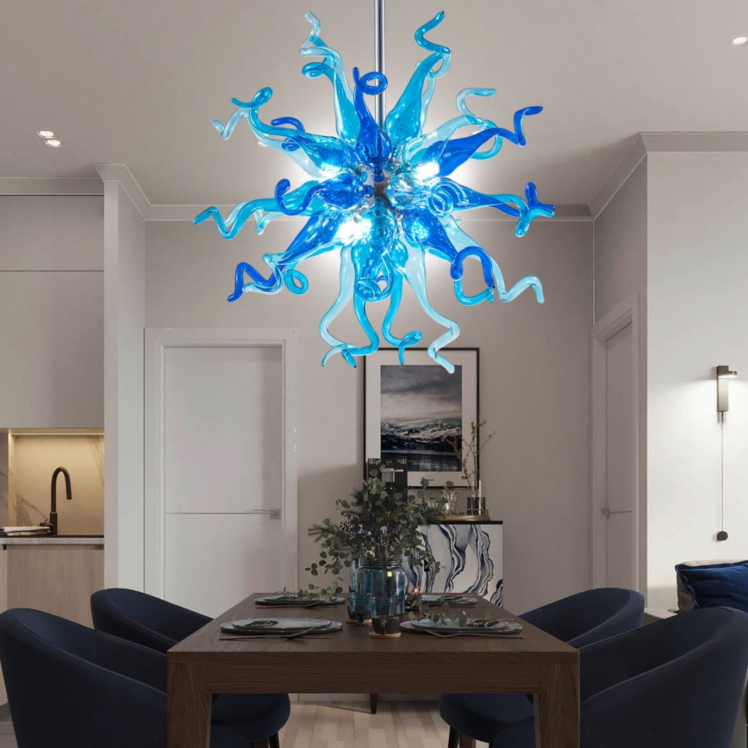 Celestial Blown Glass Chandelier – Starry Night Inspired