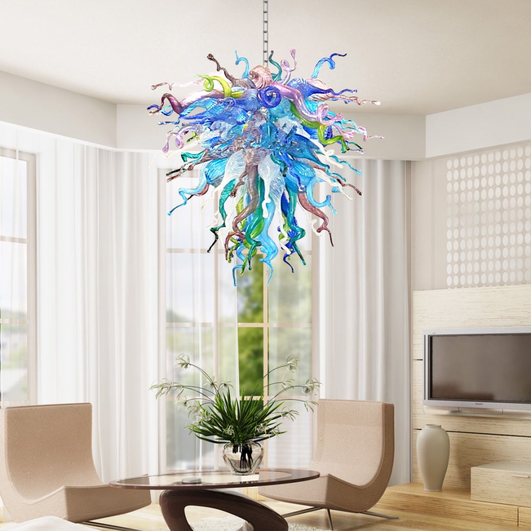 Large Blown Glass Chandelier – Statement Piece for Dining Room