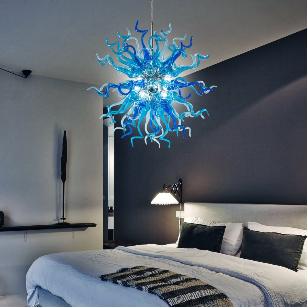 Celestial Blown Glass Chandelier – Starry Night Inspired